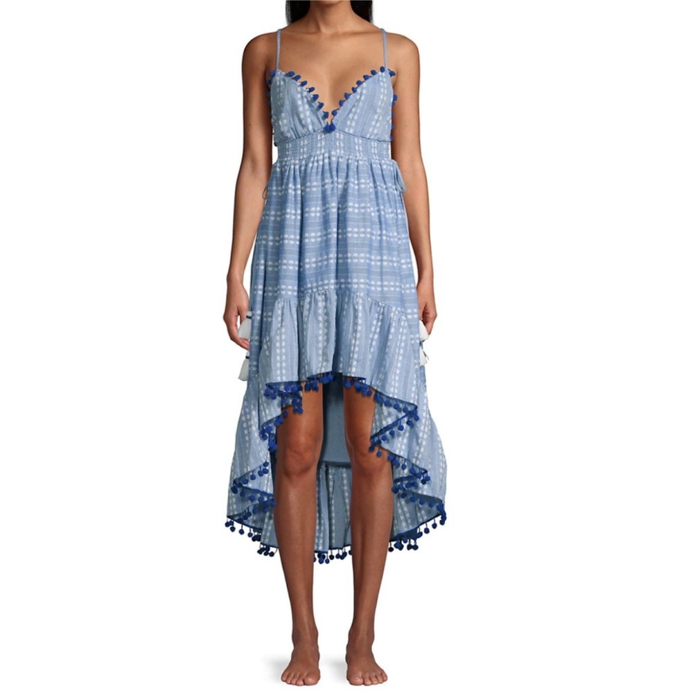 Tessora Anthropologie Women’s Nina Hi-Low Midi Dress Size L Blue/white NWT